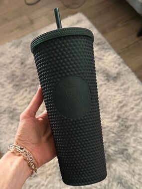 BNWT Dark Green/Black Textured Tumbler with Straw